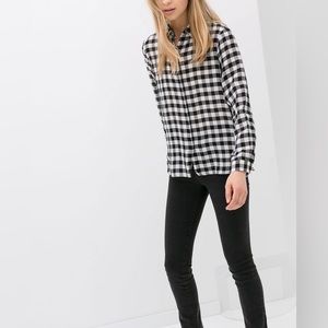 Zara Black and White Checkered Button-Up